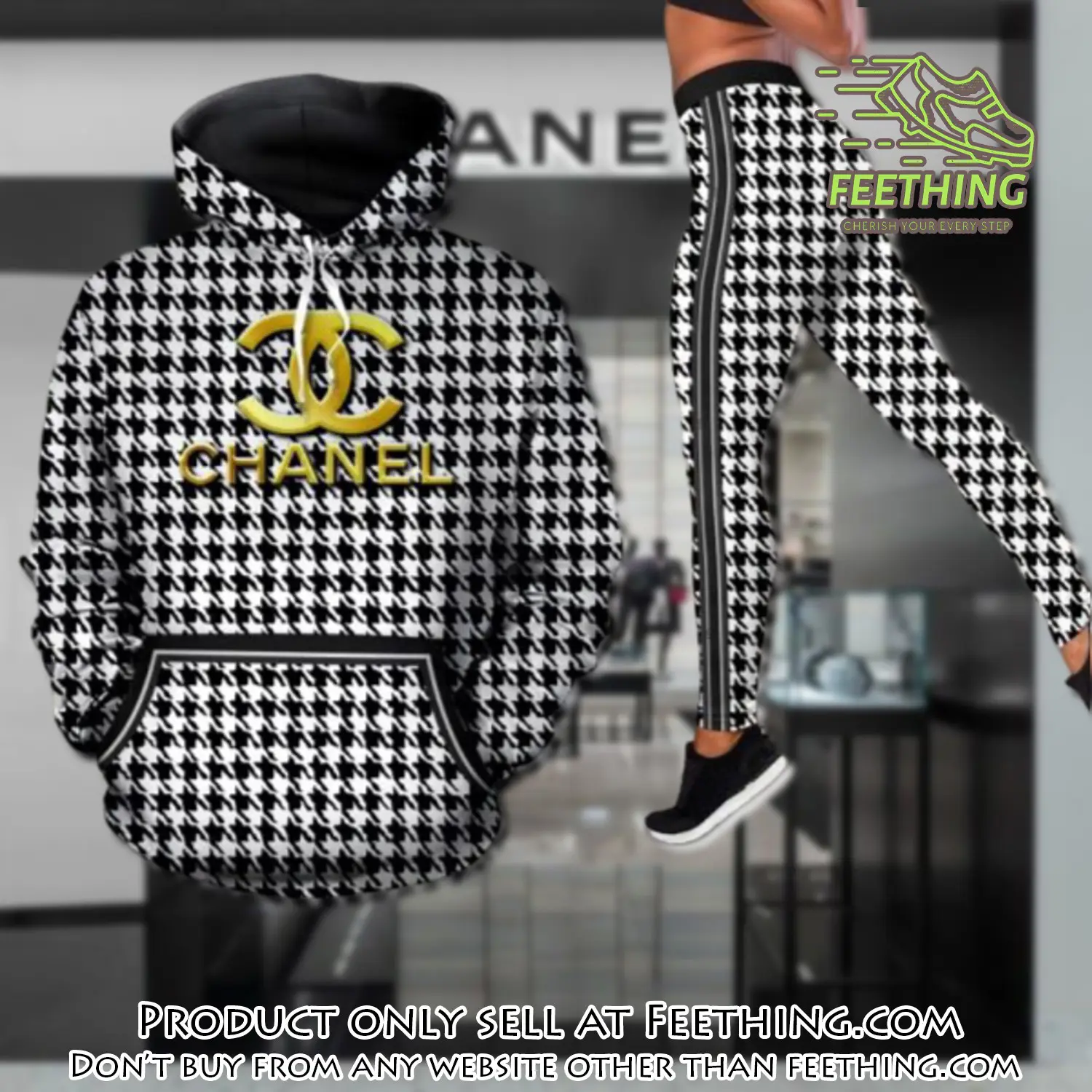 Chanel black white hoodie legging set luxury for women ft4258788